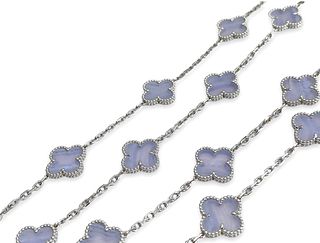 Van Cleef & Arpels Vintage Alhambra 20 Motifs 18k White Gold Chalcedony Necklace