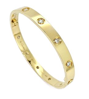 Cartier 18K Yellow Gold 10 Diamond Love Bracelet  Size 17
