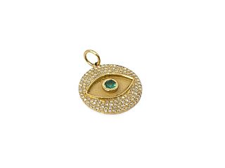 14k Yellow Gold 0.95 ctw Emerald & Diamond Evil Eye Pendant 