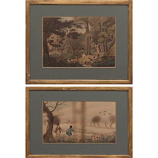 Robert Havell II (1793-1878) 'Pheasant Shooting' and 'Snipe Shooting', Two etching and aquatints with hand-coloring on laid paper.