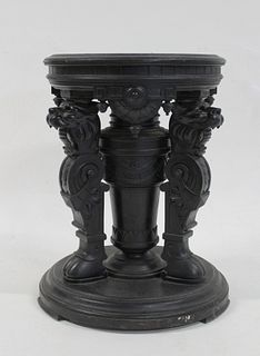 Victorian Ebonised Griffin Carved Pedestal.