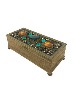 Antique bronze box with enamel and semiprecious stones