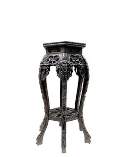 Antique Chinese Marble Top 6 Legs Pedestal Table