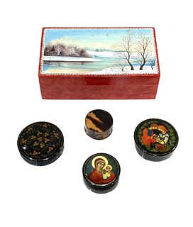 Lot of Lacquered Russian and Tortoiseshell Boxes