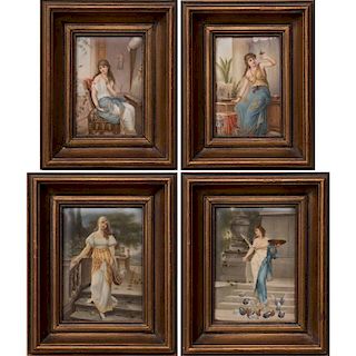 A Group of Four Continental Painted Porcelain  Plaques, 19th/20th Century.