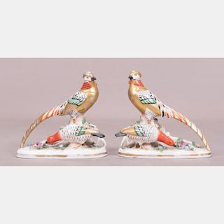 A Pair of Continental Porcelain Pheasants, 19th Century.