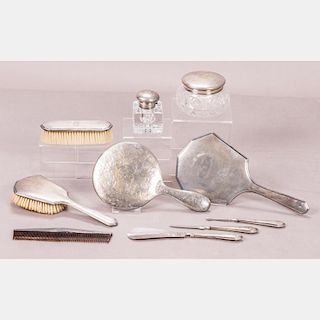 A Miscellaneous Collection of Sterling Silver and Cut Crystal Dresser Items, 20th Century,
