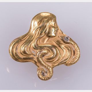 A 14kt. Yellow Gold and Diamond Art Nouveau Pendant and Brooch.