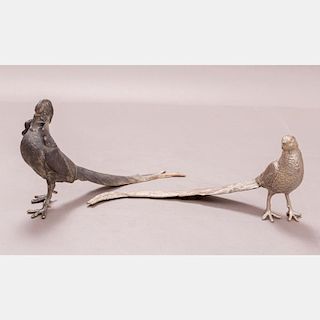 A Pair of Silver Plated Table Pheasant, 19th Century.