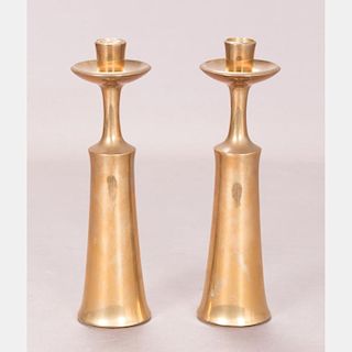 A Pair of Jens Quistgaard JHQ Dansk Design Brass Candle Holders, 20th Century.