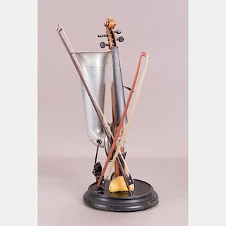 A German Stroh Violin with Two Bows mounted as a Table Lamp, 20th Century.