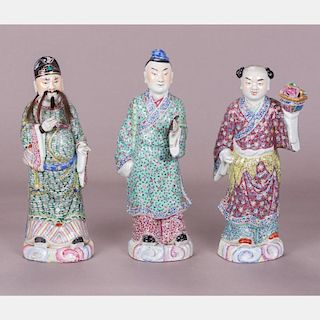 A Group of Three Chinese Porcelain Figures of Dignitaries, 20th Century.