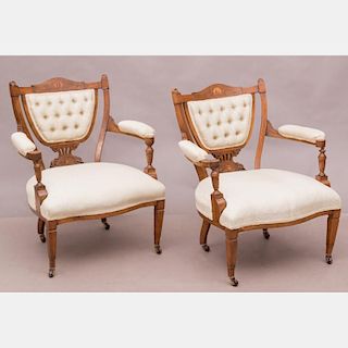 A Pair of Italian Walnut Parlor Chairs, 19th Century.