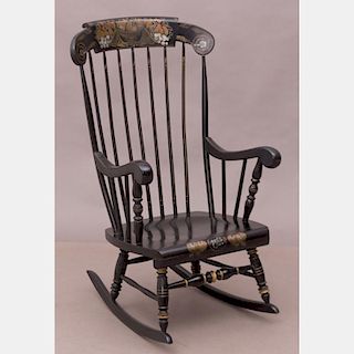 A Hitchcock Style Stencil Painted Rocking Chair by Ethan Allen, 20th Century,