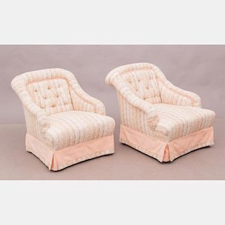 A Pair of Contemporary Upholstered Slipper Chairs, 20th Century.
