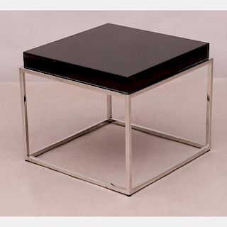 A Contemporary Chrome and Laminate Side Table, 20th Century.