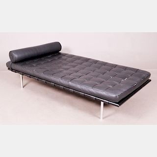 A Ludwig Mies van der Rohe (1886-1969) Style Chromed Steel and Leather Upholstered Barcelona Daybed.