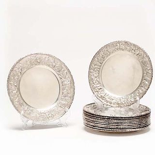 Set of (12) S. Kirk & Son "Repousse" Sterling Silver Bread Plates 
