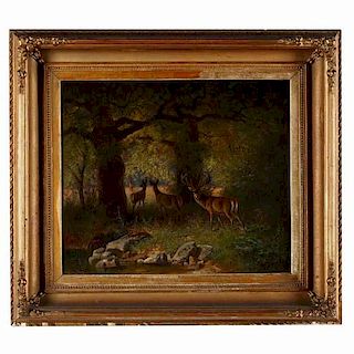 Carl Oswald Rostosky (German, 1839-1868), Deer in Wood 
