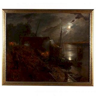 Andreas Achenbach (German, 1815-1910), A Dutch Harbor by Moonlight 