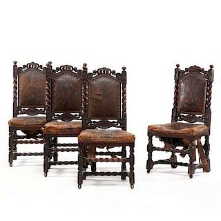 Set of Four Antique Carved Continental Side Chairs 