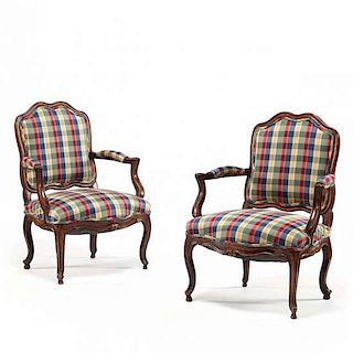 Pair of Louis XV Carved Fauteuils 