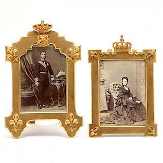 Royal Presentation Frame Set of King Alfonso XII and Queen Mercedes 