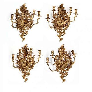 Set of Four French Rococo Style Gilt Brass Sconces 
