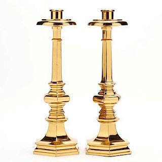 Pair of Ecclesiastical Brass Candlesticks by Gorham 