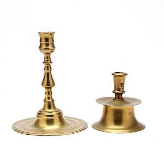 Two Dutch or Flemish Early Brass Candlesticks 