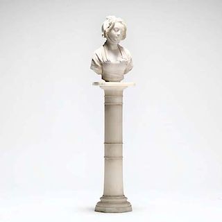 Antique Carved Marble Bust of a Beauty on Pedestal 