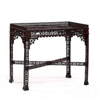 Chinese Chippendale Carved Mahogany Tea Table 