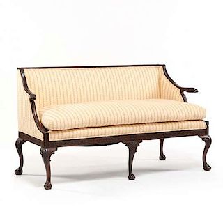 Irish Chippendale Style Carved Upholstered Sofa 