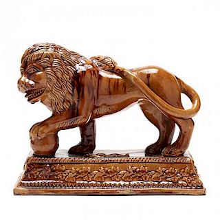 Antique Staffordshire Lion Commemorating the Victory at Waterloo 