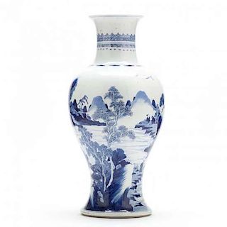 Chinese Kangxi Blue and White Baluster Vase 