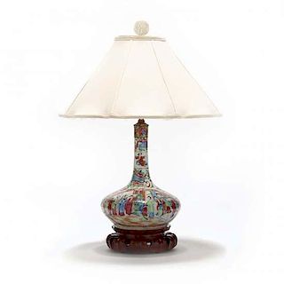 Chinese Rose Medallion Bottle Vase Lamp 