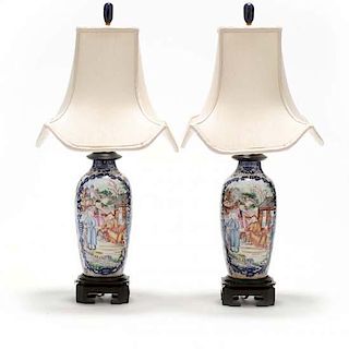 Pair of Chinese Famille Rose Vase Lamps 