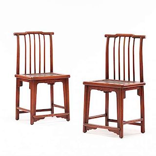 A Pair of Chinese Red Lacquered Spindle Back Chairs 