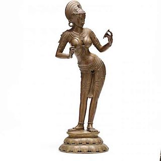 Chola Style Statue of a Hindu Diety Holding a Mirror 