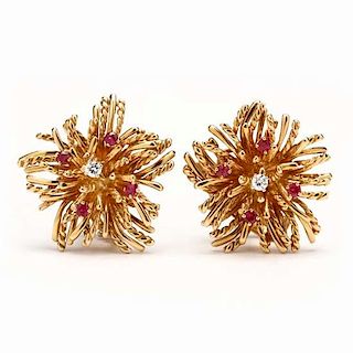 18KT Gold, Ruby and Diamond Earrings, McTeigue for Tiffany & Co. 