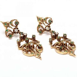 14KT Emerald and Diamond Pendant Earrings 