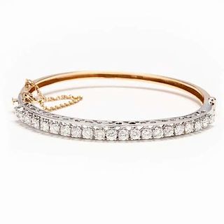 14KT Two Color Gold Diamond Bangle Bracelet 
