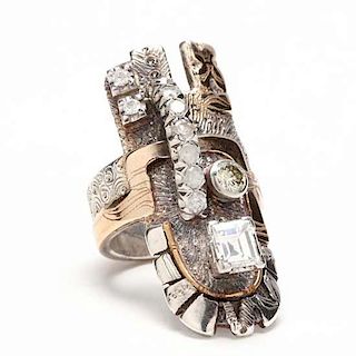 14KT and Sterling Diamond Ring, Mary Ann Scherr (1922-2016) 