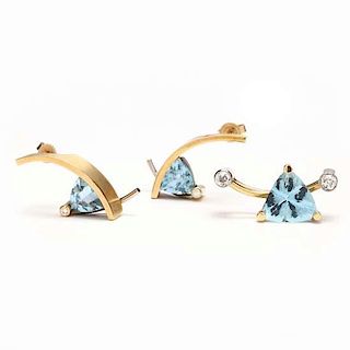 18KT Aquamarine and Diamond Earrings and Pendant, Jewelsmith 