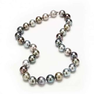 Multi Color Tahitian Pearl Necklace with Diamond Set Clasp 