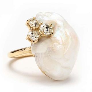 18KT Baroque Pearl and Diamond Ring, Katura 