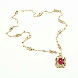 18KT Tourmaline and Diamond Pendant by Cassis with 18KT Diamond Station Necklace 
