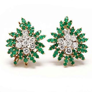 18KT Emerald and Diamond Earrings 