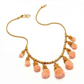Vintage High Carat Gold and Coral Necklace 