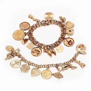 Two 14KT Gold Charm Bracelets with 14KT Charms 